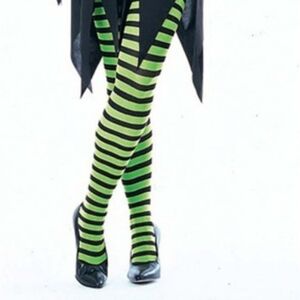 🎃 O/S • Rubies • Fluro Green And Black Striped Halloween Tights